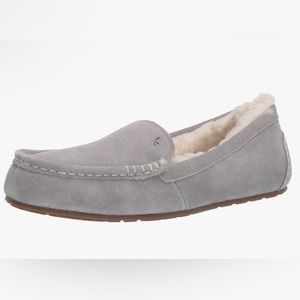 Ugg leather fur lined slippers rubber sole House Shoes light gray slip on